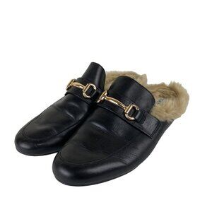 Steve Madden Womens Sz 9 Black Leather Faux Fur Lining Flats Mule Clogs